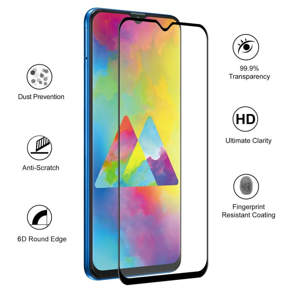 Skärmskydd med Svart ram för Galaxy M20 av härdat glas