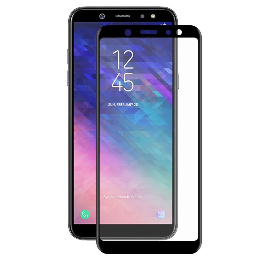 Displayskydd med svart ram för Samsung Galaxy A6+ (2018) av härdat glas