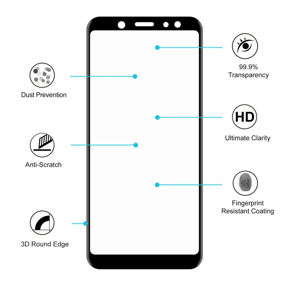 Displayskydd med svart ram för Samsung Galaxy A6+ (2018) av härdat glas