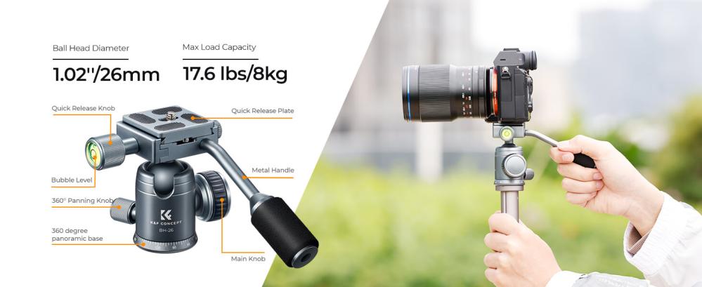  K&F Concept BH-26 Kulled med panoramaindexering med spak från Kamda – snabb leverans och trygg e-handel