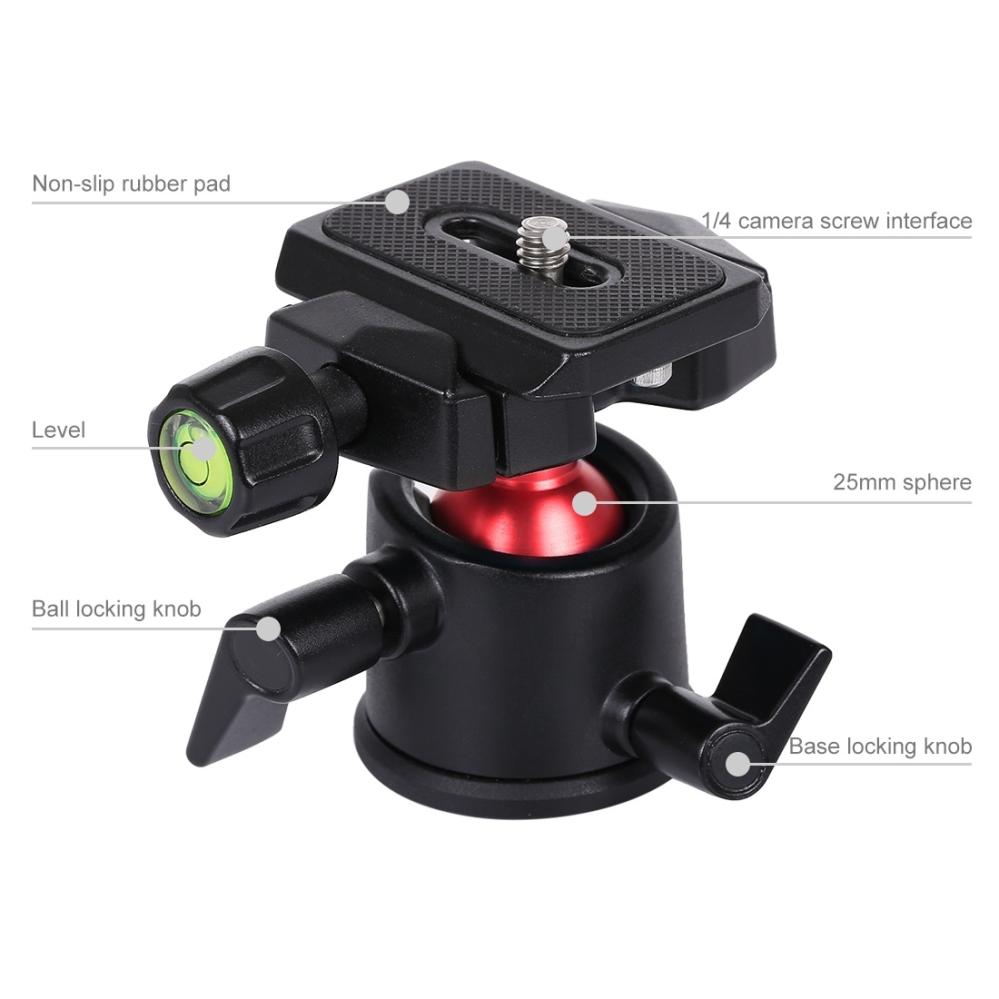 Puluz Roterbart kulledshuvud 360 grader med snabbplatta för DSLR