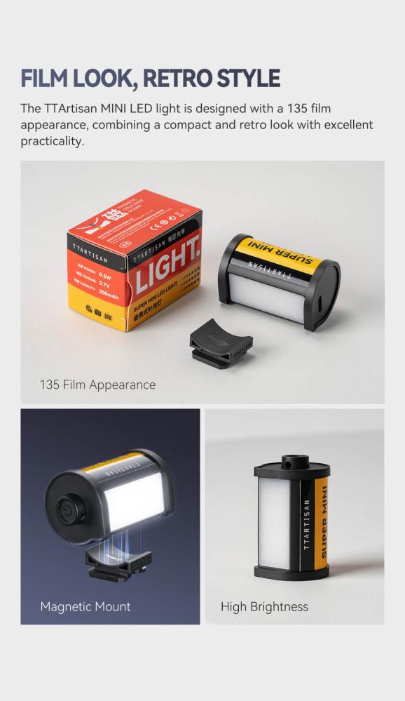  TTArtisan Mini Magnetisk LED-belysning – Retroinspirerad i form som en Filmrulle från Kamda – snabb leverans och trygg e-handel