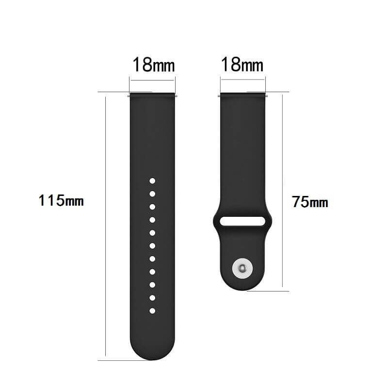  Silikonarmband Svart för 18mm Watch med stiftspänne 130-192mm