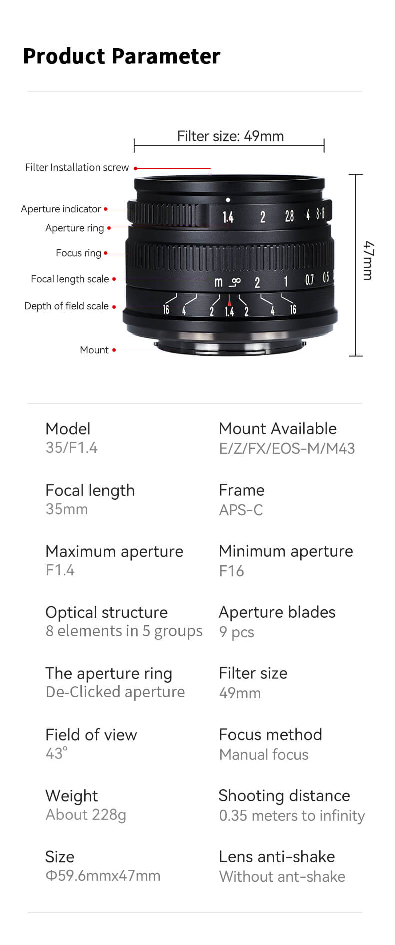  7Artisans 35mm f/1.4 objektiv APS-C fr Sony E