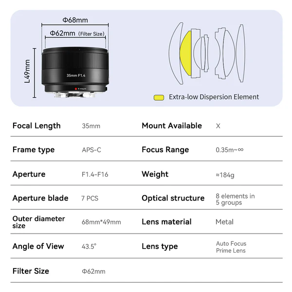 7Artisans AF 35mm f/1.4 objektiv APS-C för Fujifilm X