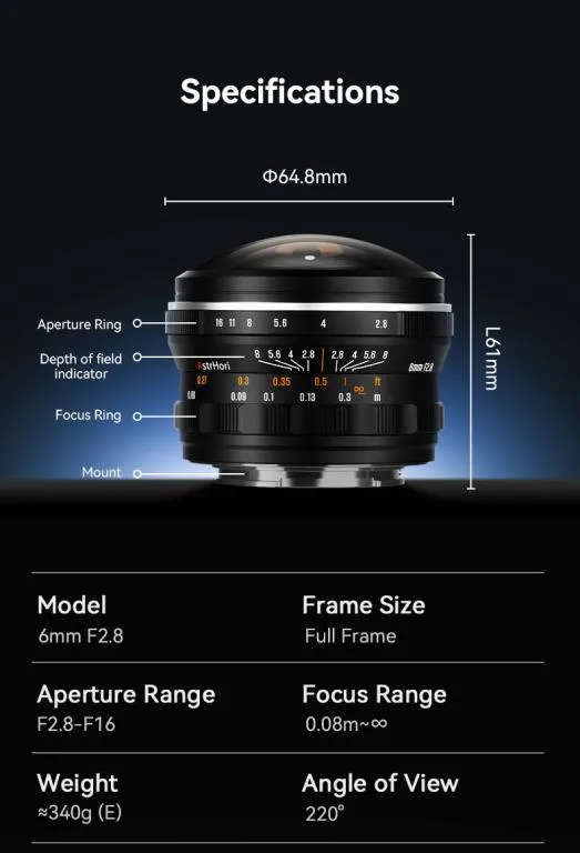  AstrHori 6mm f/2,8 Fisheye för Nikon Z (Fullformat, cirkulär bild) från Kamda – snabb leverans och trygg e-handel
