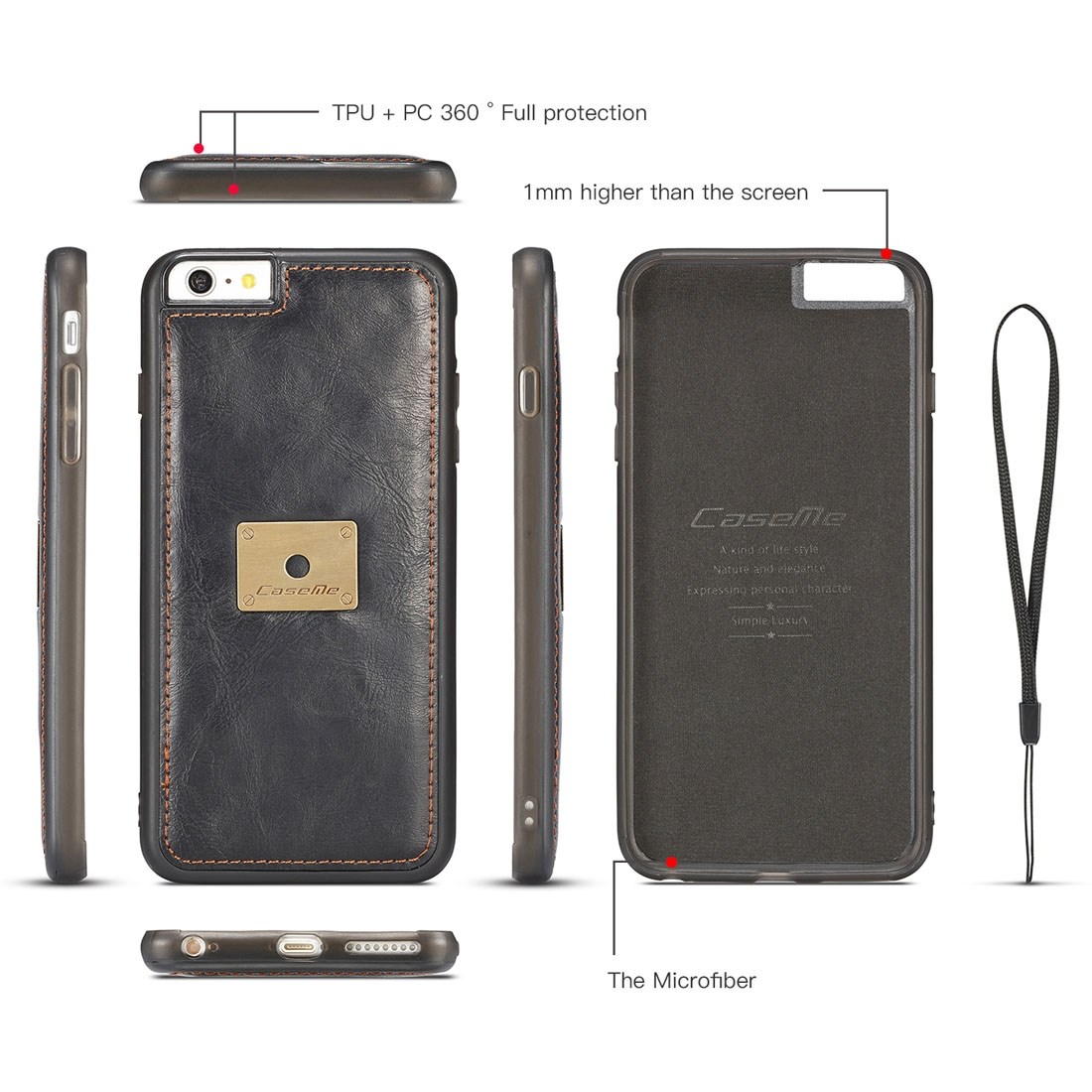 CaseMe för iPhone 7/ 8 - Plånboksfodral med skal PU-läder