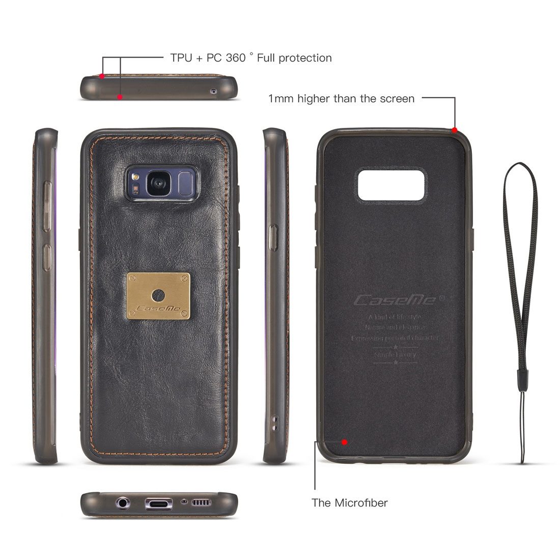 CaseMe för Galaxy S8 - Plånboksfodral med skal PU-läder