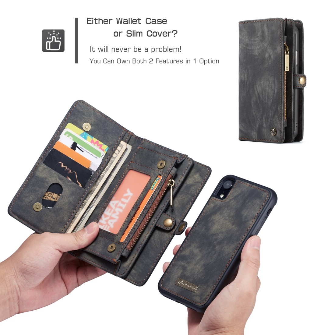 CaseMe för iPhone XR- Plånboksfodral med magnetskal