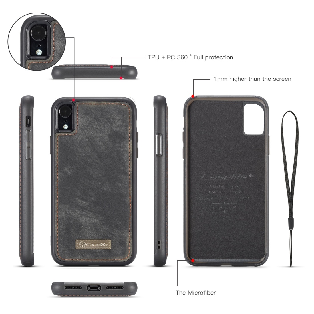 CaseMe för iPhone XR- Plånboksfodral med magnetskal