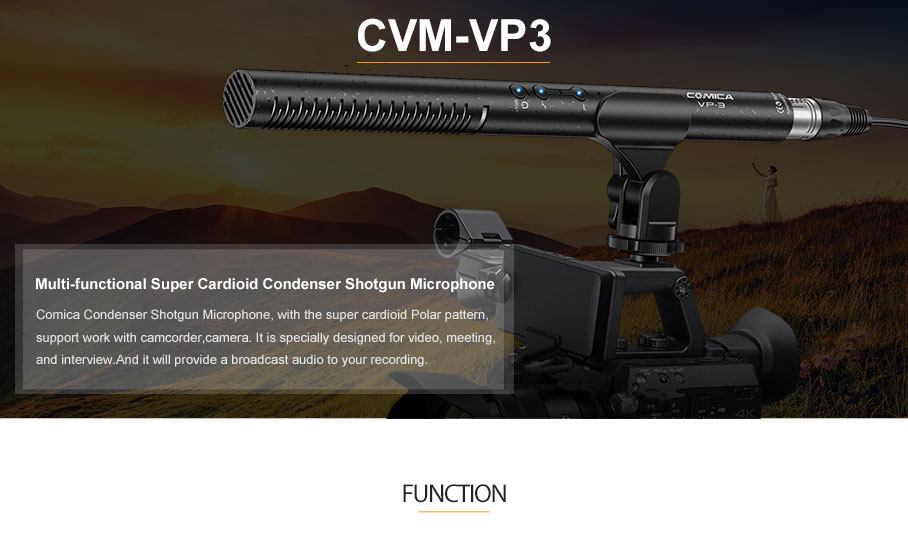  Videomikrofon Shotgun Super Cardioid med 3.5mm & XLR kabel - CoMica CVM-VP3