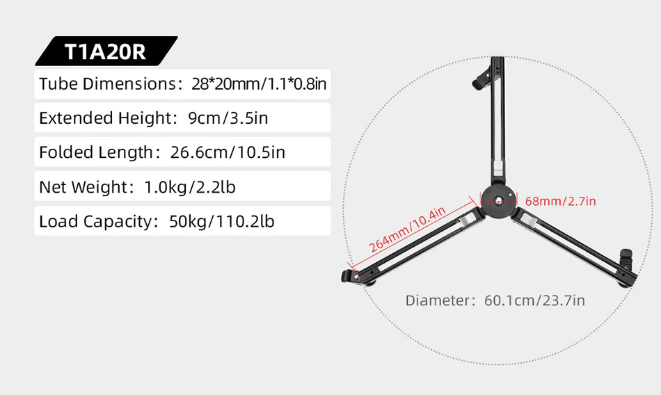 Sunwayfoto T1A20R Dolly – Hjulförsedd plattform för Monopod, 50 kg kapacitet
