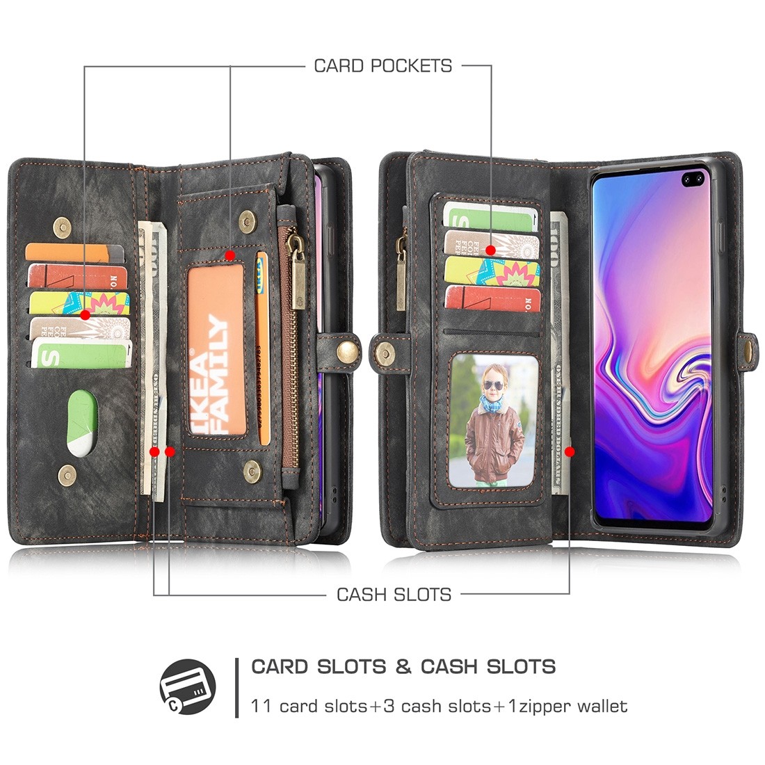CaseMe för Galaxy S10 Plus - Plånboksfodral med magnetskal