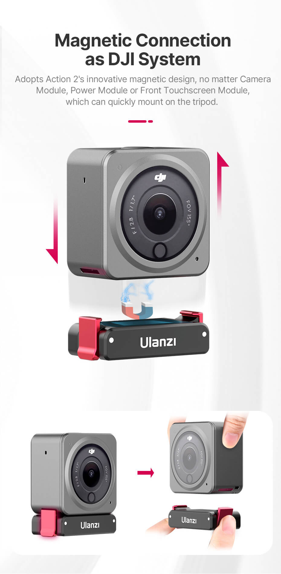 Ulanzi Adapter med 1/4-tum gänga magnetisk fäste för DJI Action 2