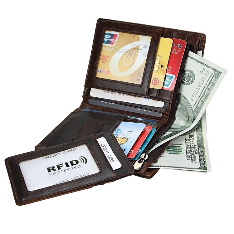  Läderplånbok med RFID-skydd och plats för ID-kort/ kreditkort sedlar