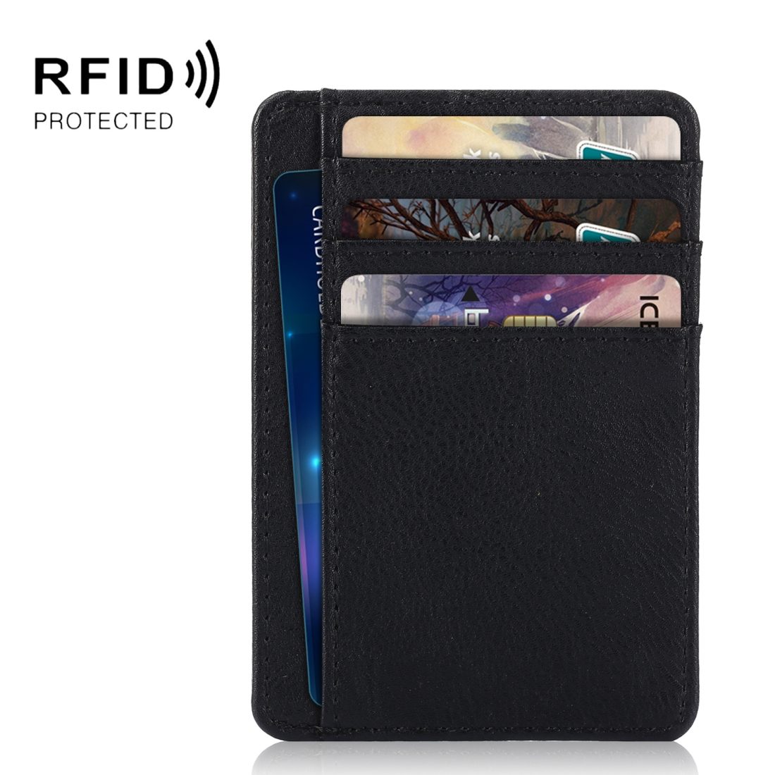 Öppen plånbok med RFID-skydd och plats för ID-kort