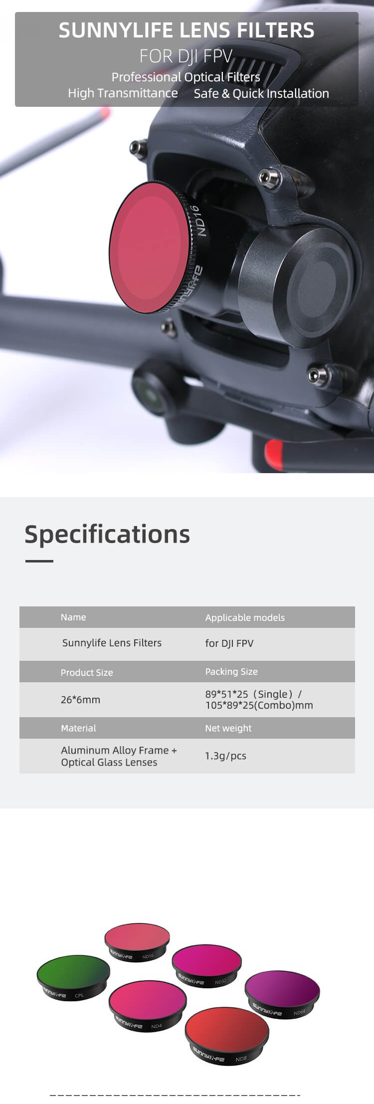  Sunnylife ND4-filter fr DJI FPV