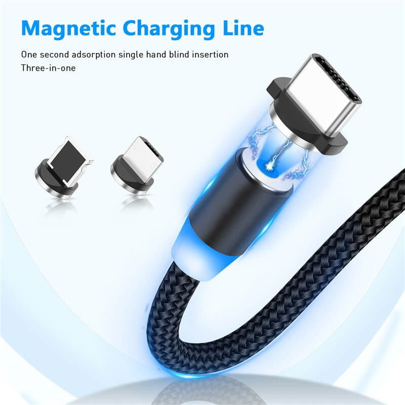  Magnetisk USB-laddkabel 3-1 USB-C Micro Lightning 100cm