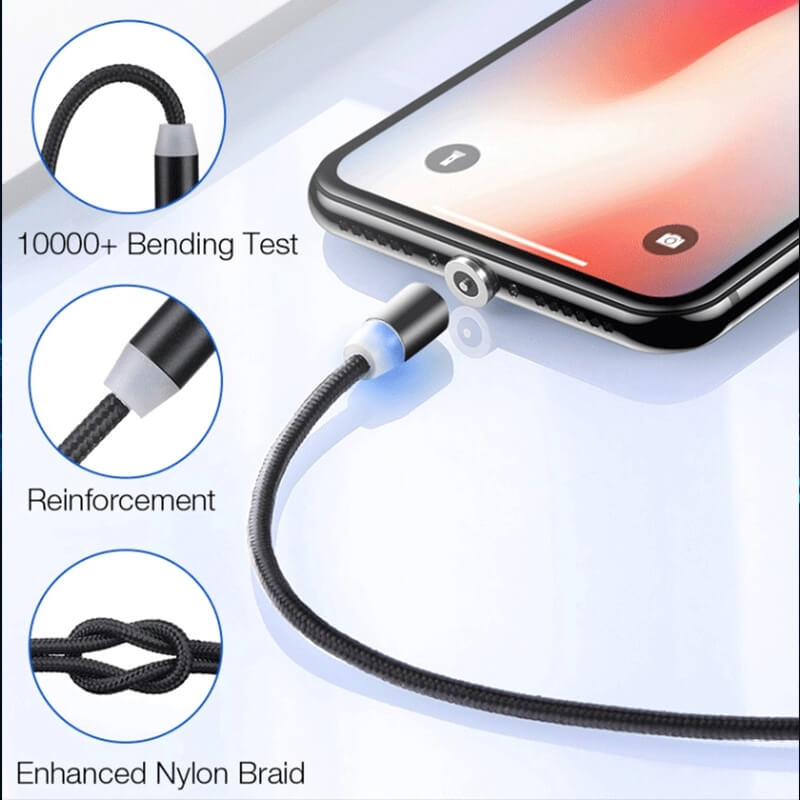  Magnetisk USB-laddkabel 3-1 USB-C Micro Lightning 100cm