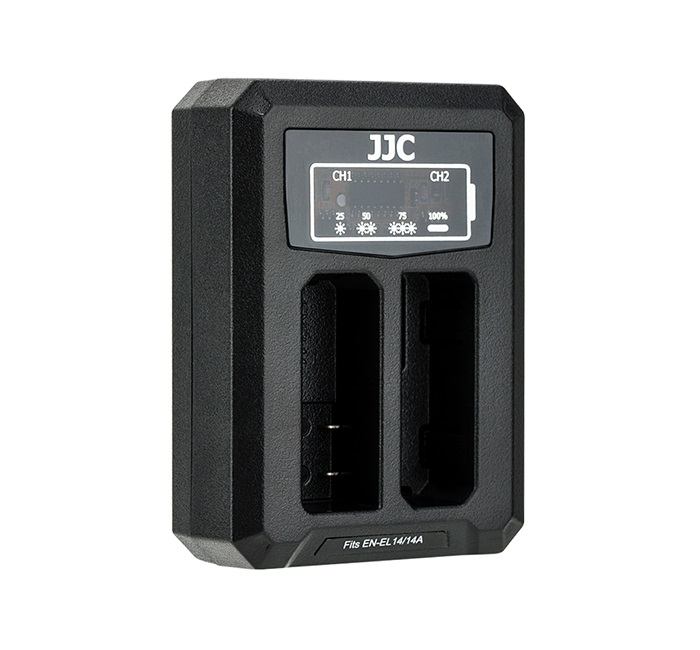  JJC USB-driven dubbel batteriladdare för Nikon EN-EL14, EN-EL14a