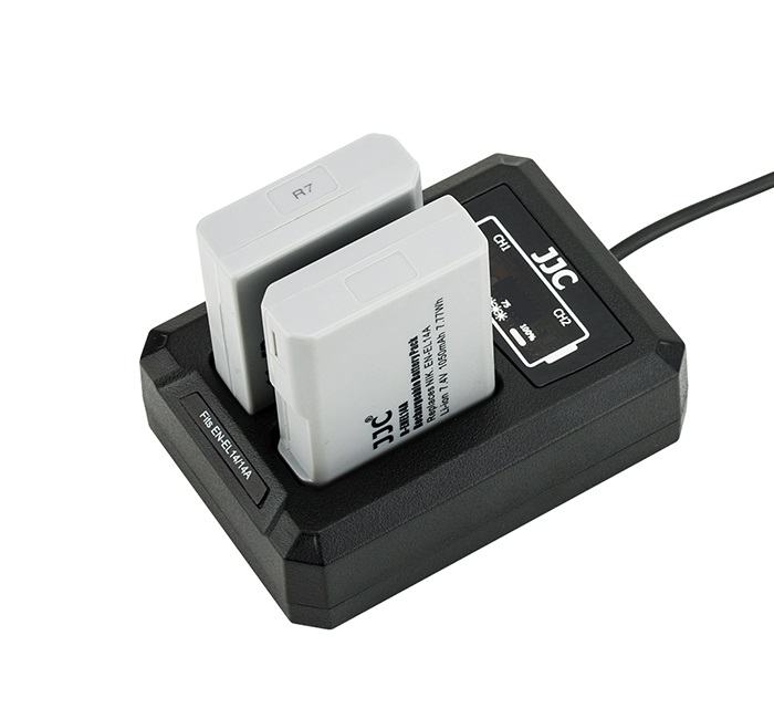  JJC USB-driven dubbel batteriladdare för Nikon EN-EL14, EN-EL14a