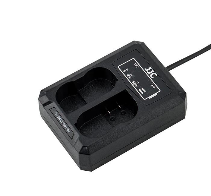 JJC USB-driven dubbel batteriladdare för Nikon EN-EL15, EN-EL15a