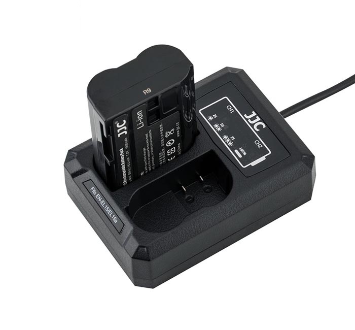 JJC USB-driven dubbel batteriladdare för Nikon EN-EL15, EN-EL15a