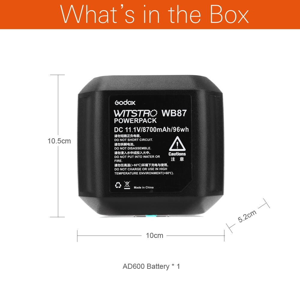 Godox WB87 batteripaket 11.1V 8700mAh för AD600/ AD600B/ AD600BM/ AD600M
