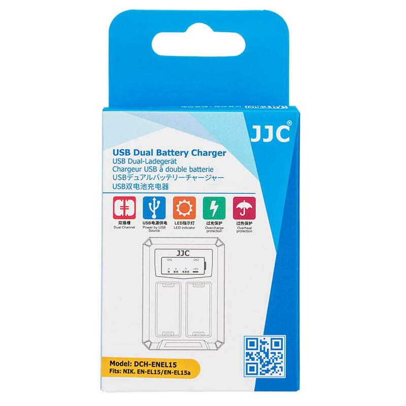  JJC USB-driven dubbel batteriladdare fr Nikon EN-EL15/EL15a/EL15c