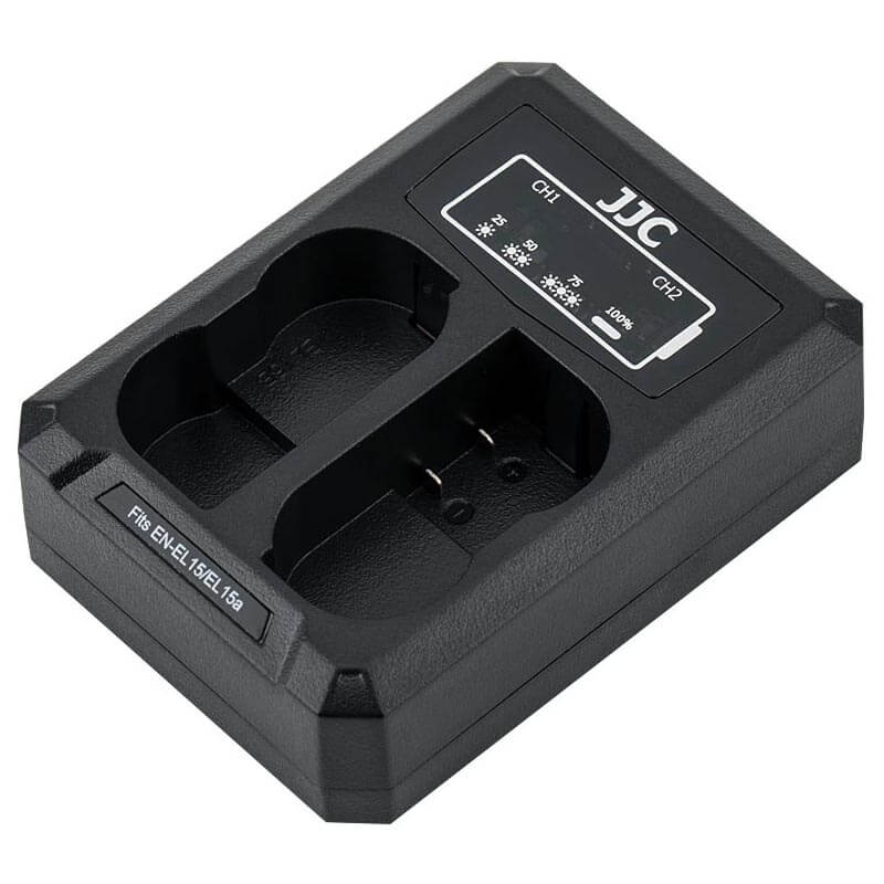  JJC USB-driven dubbel batteriladdare fr Nikon EN-EL15/EL15a/EL15c