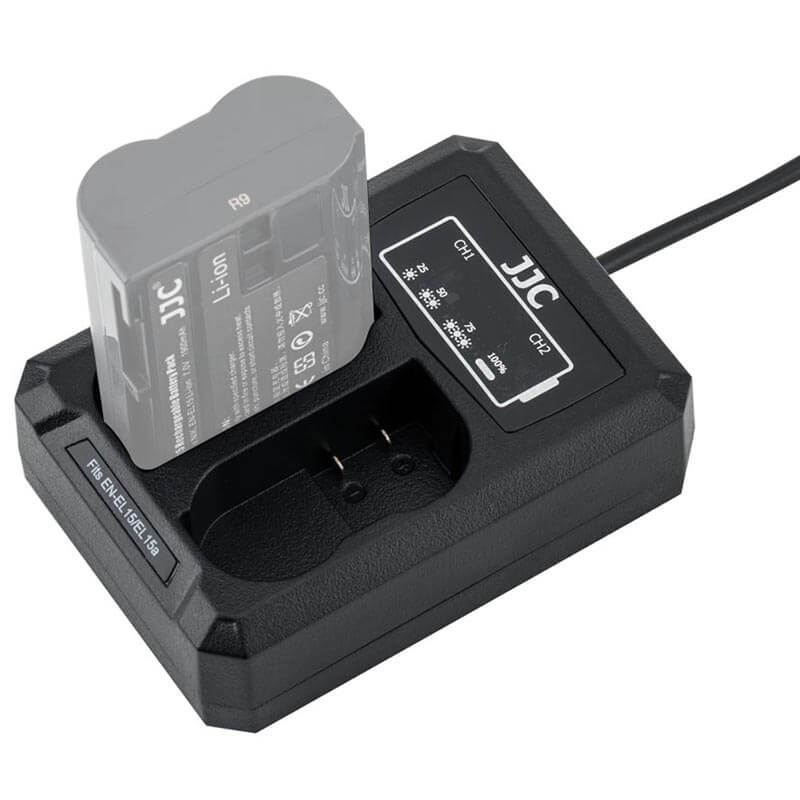  JJC USB-driven dubbel batteriladdare fr Nikon EN-EL15/EL15a/EL15c