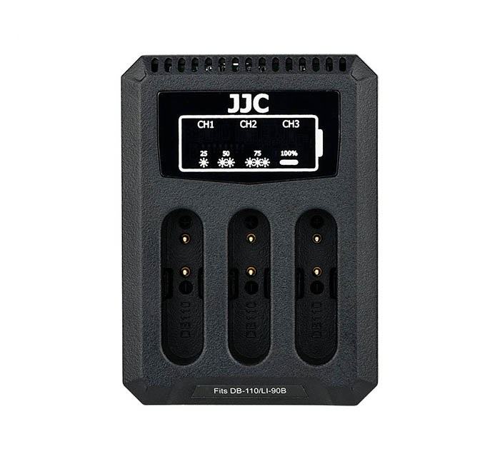  JJC USB-driven trippel batteriladdare för Ricoh DB-110, Olympus LI-90B