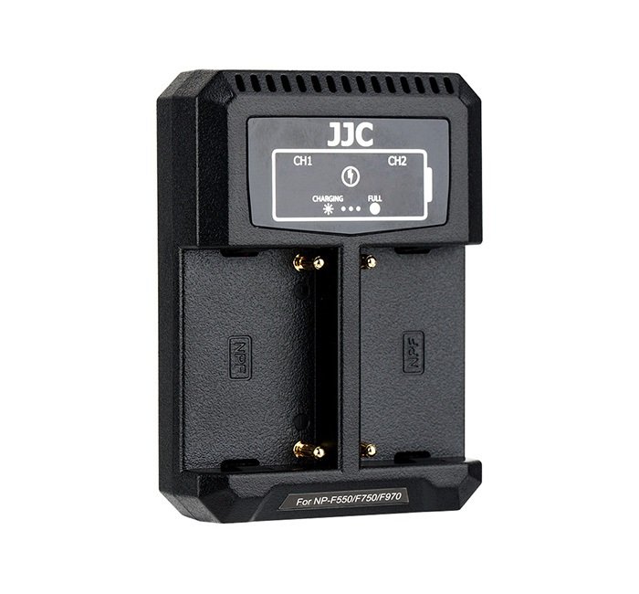 JJC USB-driven dubbel batteriladdare fr Sony NP-F550/F750/F970/FM50/FM500H