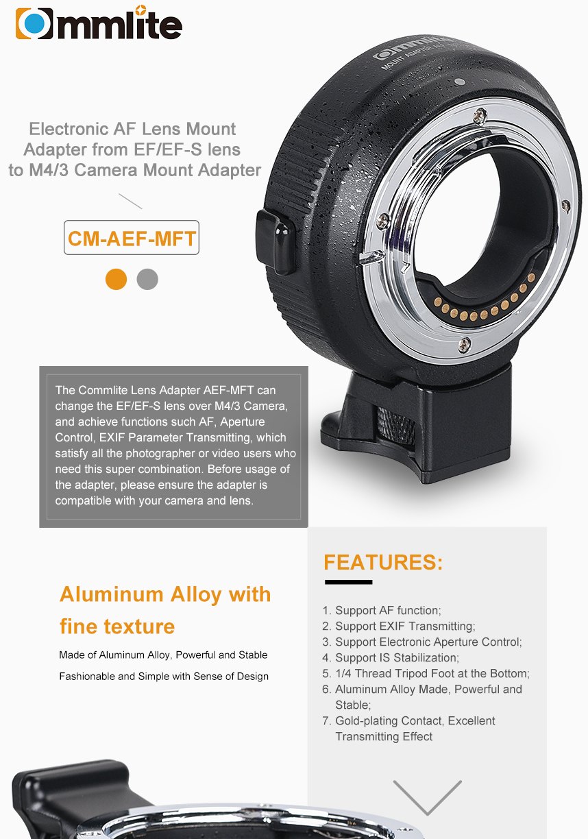  Commlite Objektivadapter elektronisk till Canon EF Objektiv fr M4/3 Kamerahus