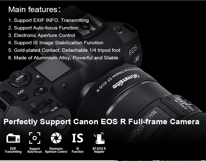 Commlite Objektivadapter elektronisk till Canon EF/EF-S för Canon R Kamerahus