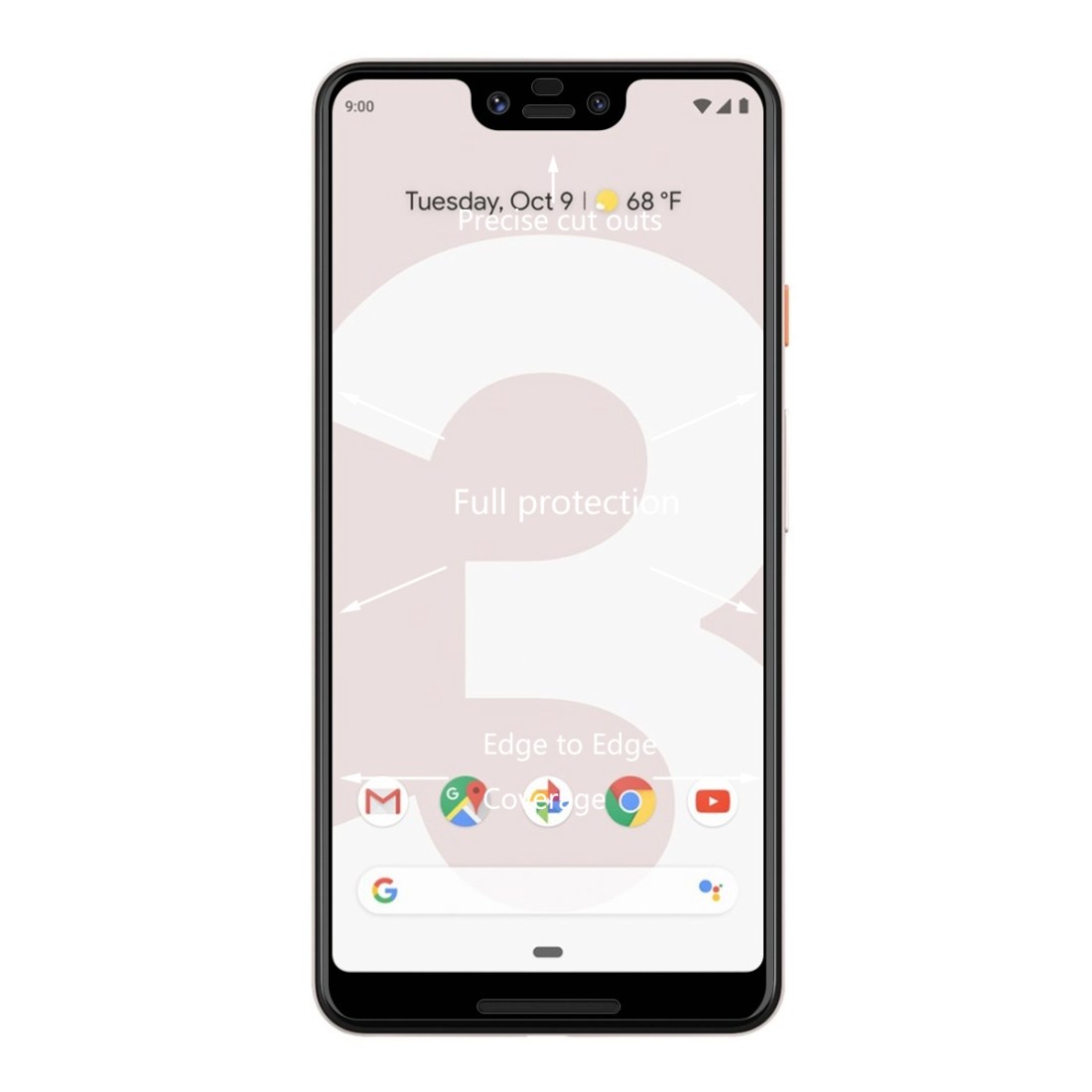 Displayskydd med svart ram för Google Pixel 3 XL av härdat glas
