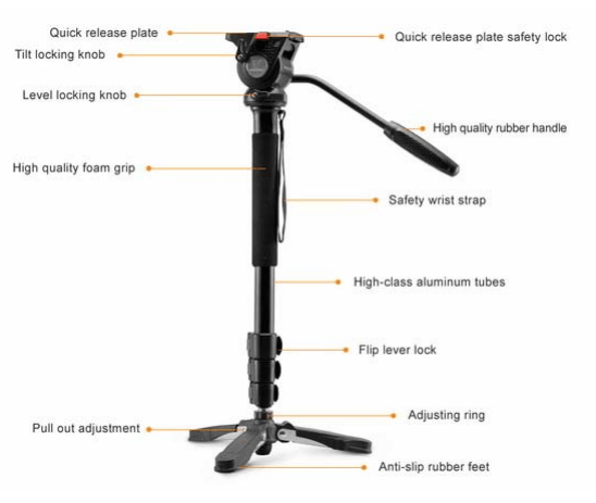  Weifeng Enbensstaiv med videohuvud & ftter 146cm 2.5kg