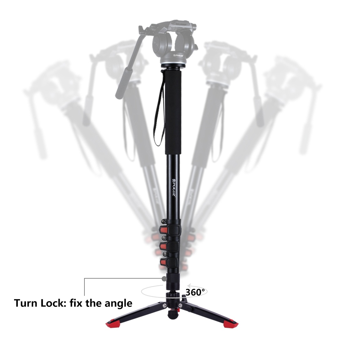 PULUZ Självstående fyra-sektions monopod med tre stödben, 65-185cm