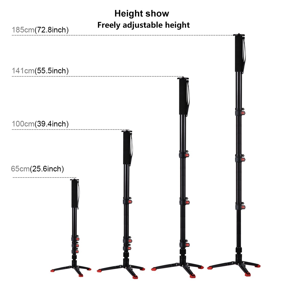 PULUZ Självstående fyra-sektions monopod med tre stödben, 65-185cm