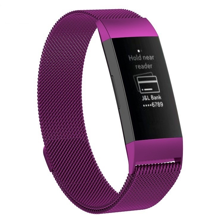  Armband fr Fitbit Charge 3/4 kedja Magnetiskt ls - Lila