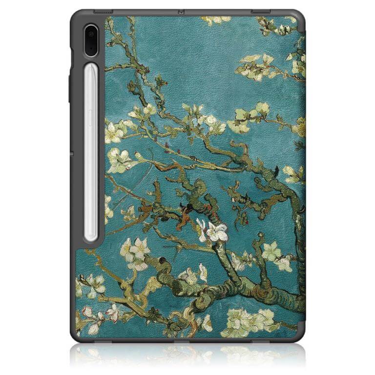 Fodral med Prunus-mönster till Galaxy Tab S7 FE med 3-delat ställ