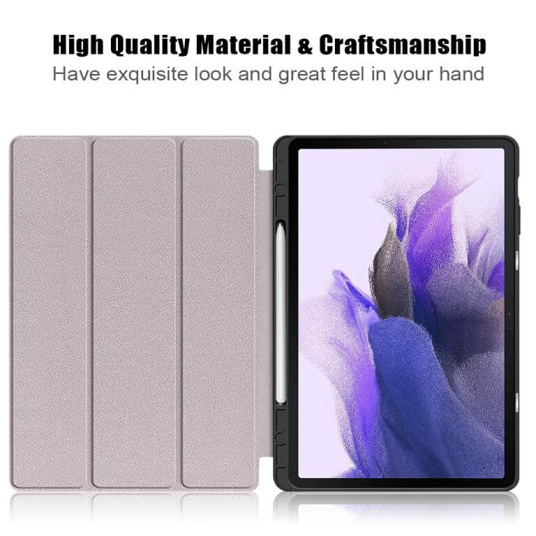 Fodral med Prunus-mönster till Galaxy Tab S7 FE med 3-delat ställ