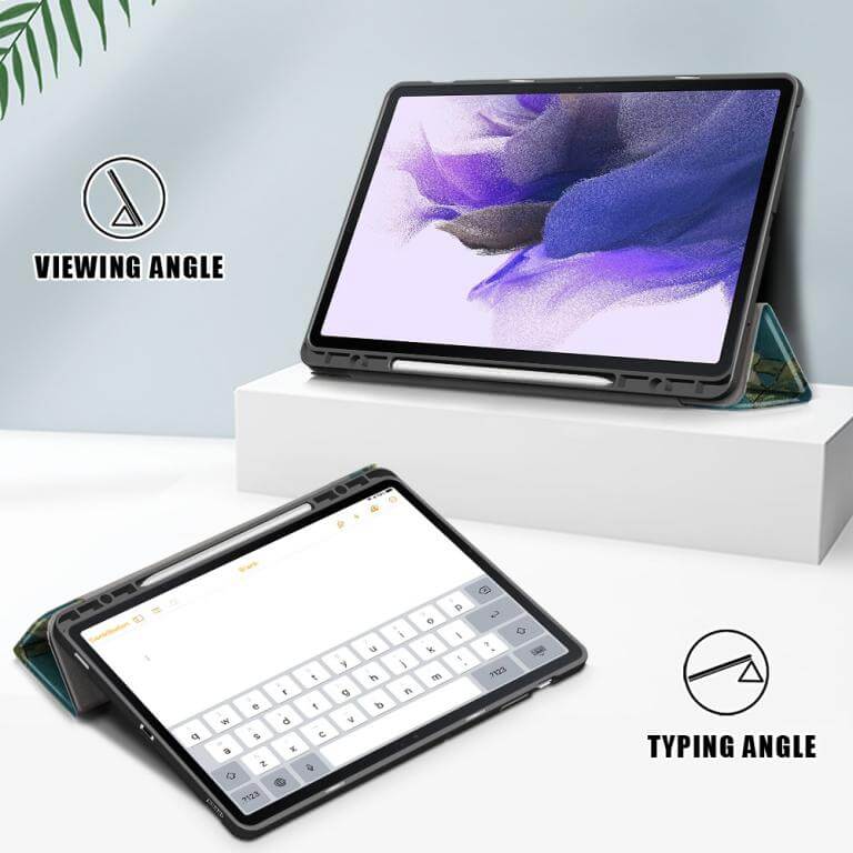Fodral med Prunus-mönster till Galaxy Tab S7 FE med 3-delat ställ
