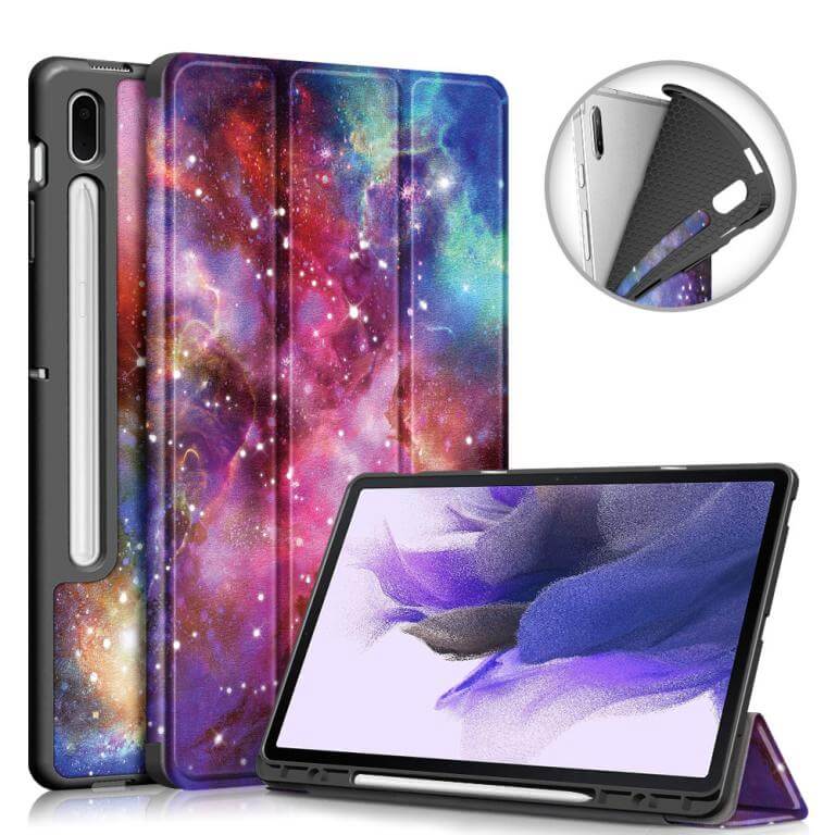 Fodral med Rymdmönster till Galaxy Tab S7 FE med 3-delat ställ