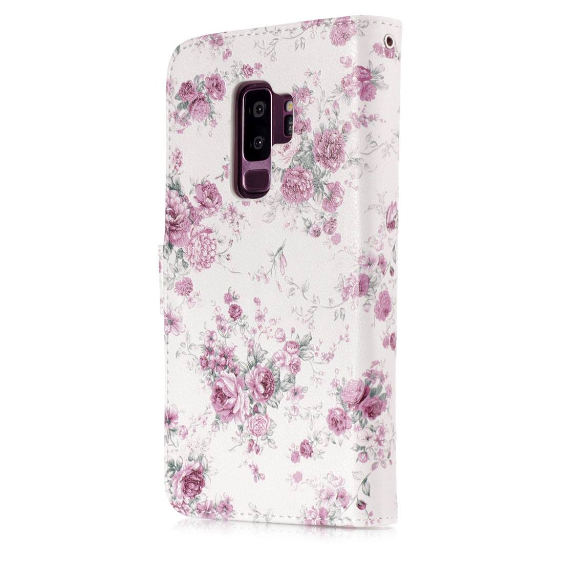 Plånboksfodral för Galaxy S9 Plus - Vit med lila rosor