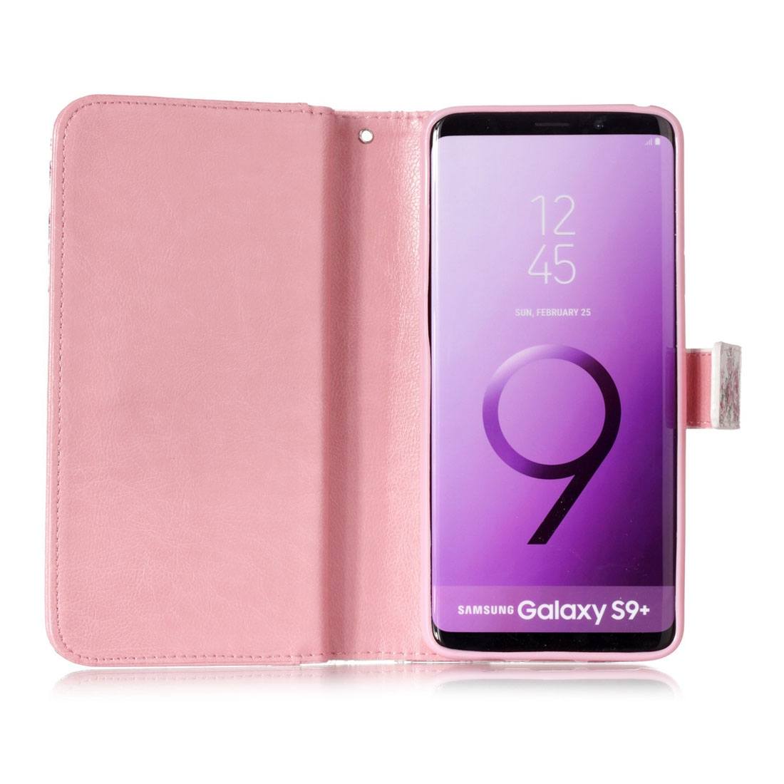 Plånboksfodral för Galaxy S9 Plus - Vit med lila rosor