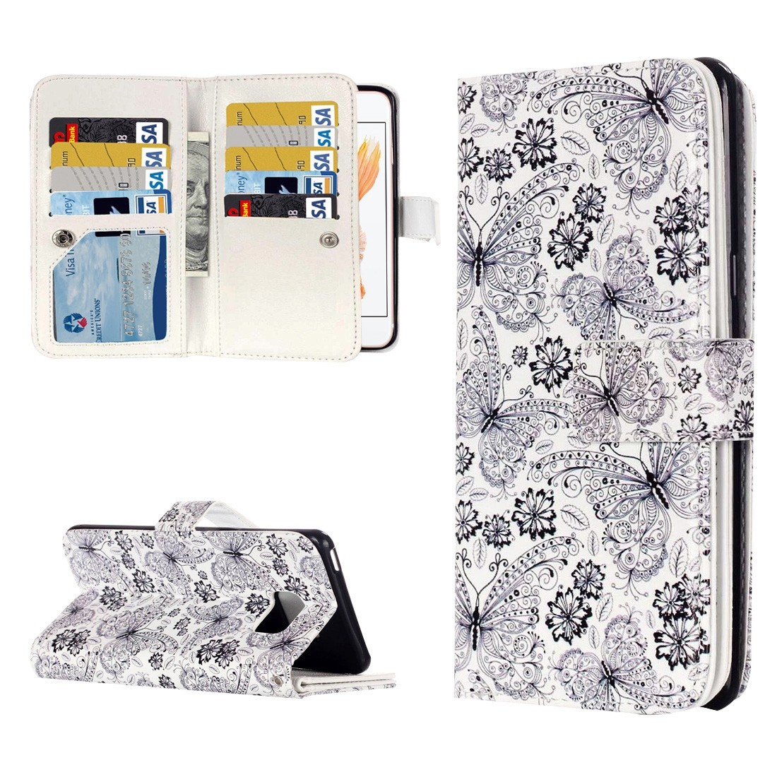 Plånboksfodral för iPhone 8/7 - Vit med fjärilar och blommor