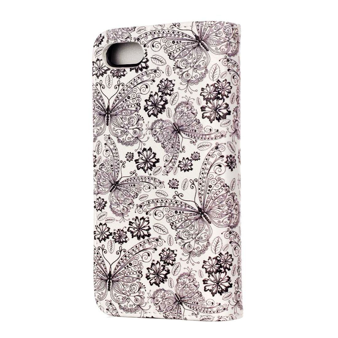 Plånboksfodral för iPhone 8/7 - Vit med fjärilar och blommor