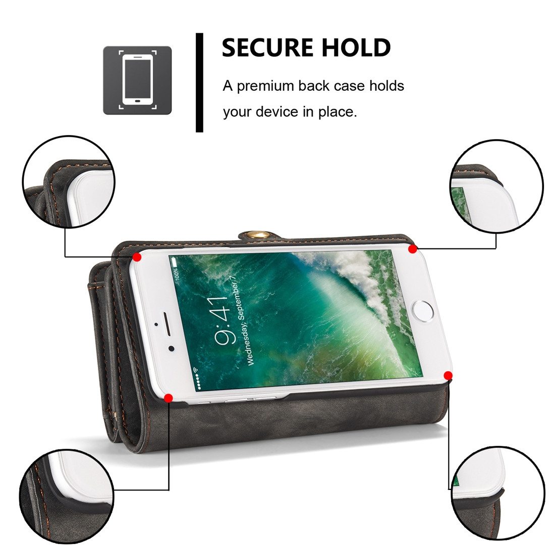 CaseMe för iPhone 8 & 7 - Plånboksfodral med magnetskal