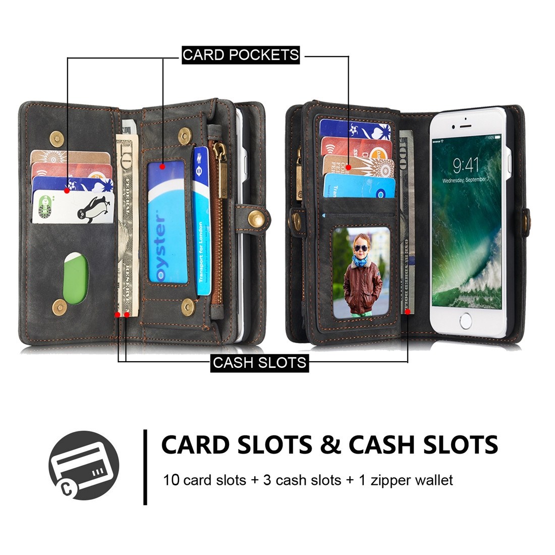 CaseMe för iPhone 8 & 7 - Plånboksfodral med magnetskal